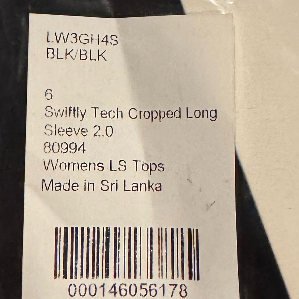 Lululemon Swiftly Cropped Long Sleeve Black Size 6 NWT - Picture 6 of 6